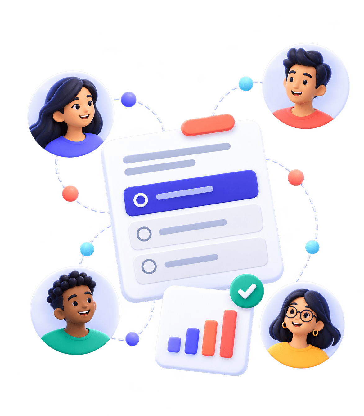 People connected around a survey and response chart